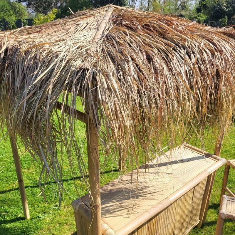 Tiki bar de bambú con palapa clara + 4 sillas – Ambiente tropical - Envío GRATIS