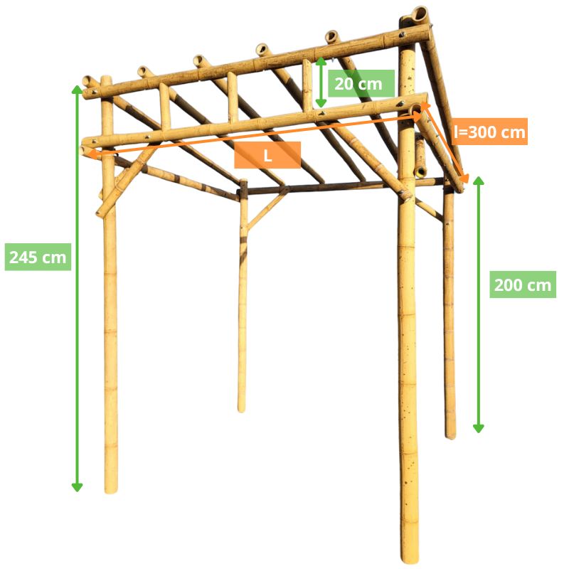Pérgola de bambú inclinada – Pérgola natural para jardín