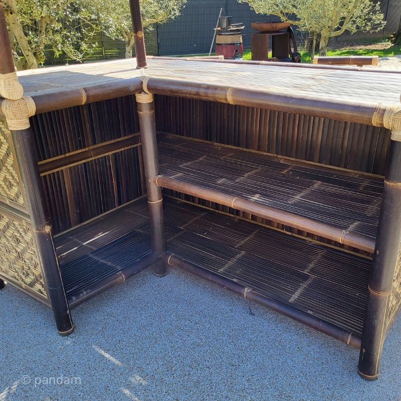 Gran bar de bambú negro + 4 sillas altas (Esquinero) - Exterior o Interior - Envío GRATIS