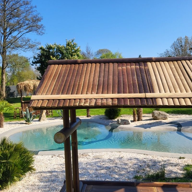 Tiki bar de bambú bicolor + 2 taburetes - Envío GRATIS