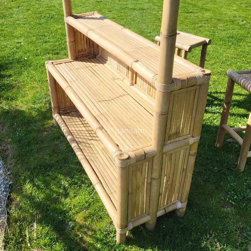 Pequeño bar de bambú con 2 taburetes – Estilo natural y compacto - Envío GRATIS