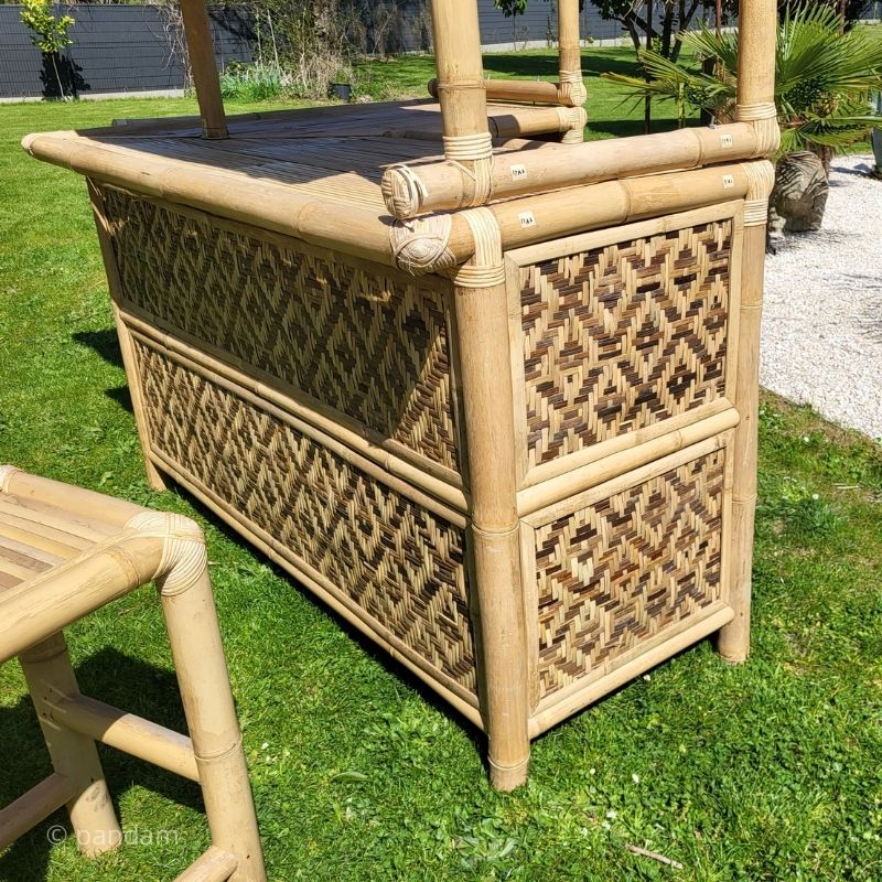 Gran bar de bambú claro (esquina) + 4 taburetes - Envío GRATIS