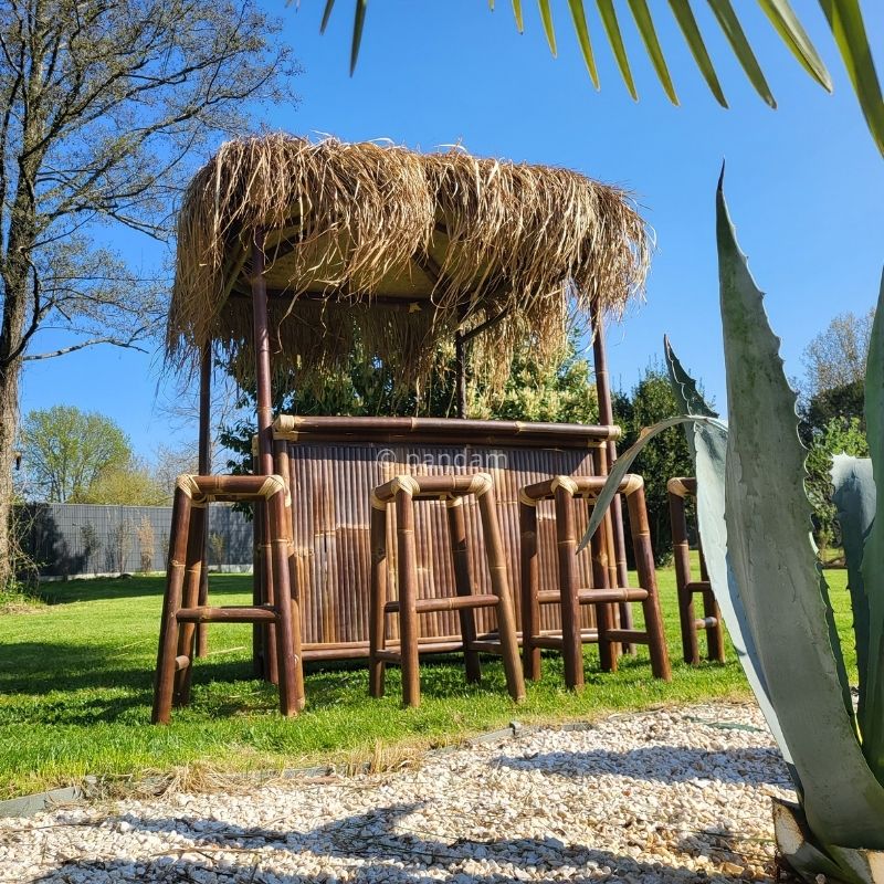 Tiki Bar de bambú cabaña negra + 4 sillas - Envío GRATIS