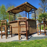 Gran bar de bambú negro + 4 sillas altas (Esquinero) - Exterior o Interior - Envío GRATIS