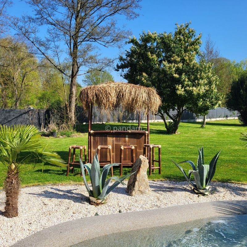 Tiki Bar de bambú cabaña negra + 4 sillas - Envío GRATIS