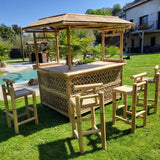 Gran bar de bambú claro (esquina) + 4 taburetes - Envío GRATIS