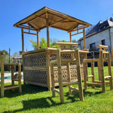 Gran bar de bambú claro (esquina) + 4 taburetes - Envío GRATIS